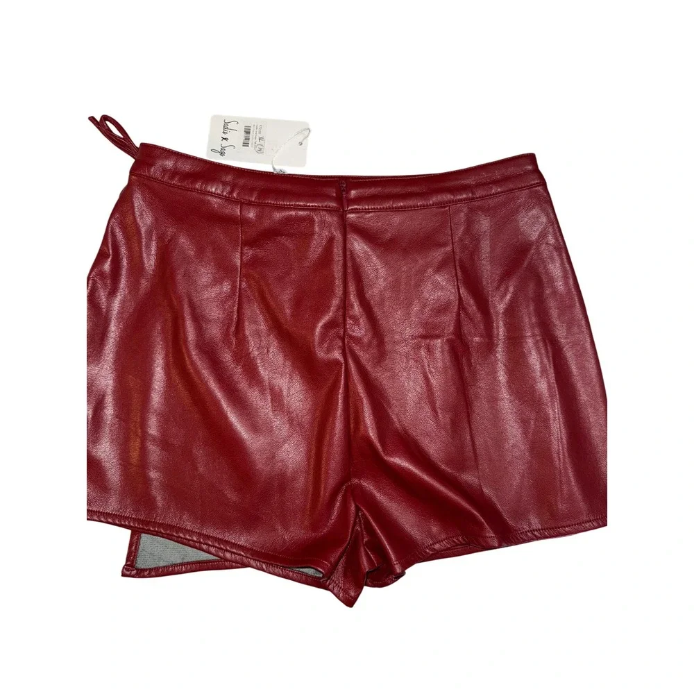 Sadie and Sage Red Faux Leather Skort Wrap Front Mini Shorts Girls XL 14 NEW